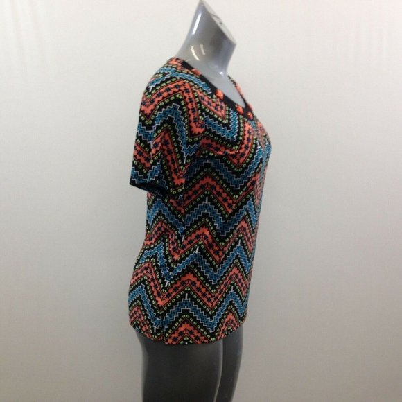 Forget Me Not Women's Short Sleeve Top Size Medium Multicoloured Zig Zag Pattern - Picture 2 of 5